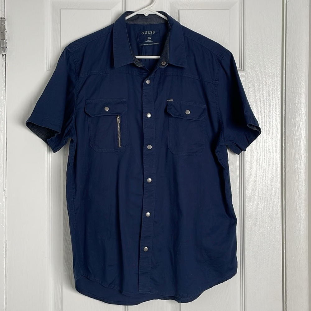 Guess Navy Snap Button Up Large